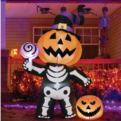 GOOSH 6 FT Height Halloween Inflatable Outdoor Pumpkin with Skull Body,  Blow Up Yard Decoration Clearance with LED Lights Built-in for 