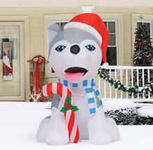 Load image into Gallery viewer, 4FT Tall Christmas Inflatable Husky Wearing Christmas Hat
