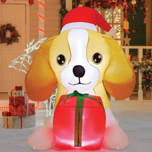 Load image into Gallery viewer, GOOSH 5 FT Long Christmas Inflatables Dog Outdoor Decorations Blow Up Yard Cute Puppy with a Present Box with Built-in LEDs for Xmas Garden Lawn Indoor Party Decor
