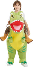 Load image into Gallery viewer, GOOSH Inflatable Dinosaur Costume Kids, Ride on Dinosaur Blow Up Dino Costume Green Funny Dress for Halloween Party
