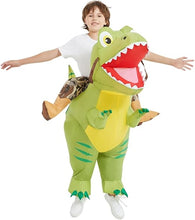 Load image into Gallery viewer, GOOSH Inflatable Dinosaur Costume Kids, Ride on Dinosaur Blow Up Dino Costume Green Funny Dress for Halloween Party
