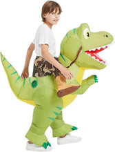 Load image into Gallery viewer, GOOSH Inflatable Dinosaur Costume Kids, Ride on Dinosaur Blow Up Dino Costume Green Funny Dress for Halloween Party
