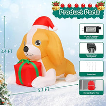 Load image into Gallery viewer, GOOSH 5 FT Long Christmas Inflatables Dog Outdoor Decorations Blow Up Yard Cute Puppy with a Present Box with Built-in LEDs for Xmas Garden Lawn Indoor Party Decor
