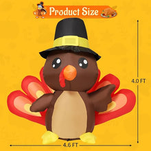 Load image into Gallery viewer, Goosh 4FT Tall Thanksgiving Inflatables Turkey Baby in Hat with Built-in LEDs Blow Up Yard Decoration for Holiday Season Party Indoor Outdoor Garden Lawn
