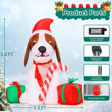 Load image into Gallery viewer, 5ft Christmas Dog with Candy Cane and Gifts Inflatable
