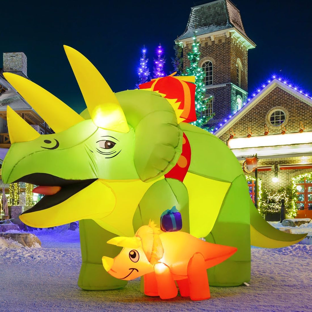 7.5Ft Long Christmas Triceratops with Baby Triceratops Inflatable