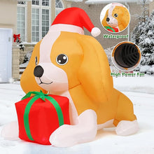 Load image into Gallery viewer, GOOSH 5 FT Long Christmas Inflatables Dog Outdoor Decorations Blow Up Yard Cute Puppy with a Present Box with Built-in LEDs for Xmas Garden Lawn Indoor Party Decor
