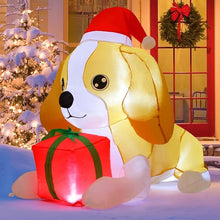 Load image into Gallery viewer, GOOSH 5 FT Long Christmas Inflatables Dog Outdoor Decorations Blow Up Yard Cute Puppy with a Present Box with Built-in LEDs for Xmas Garden Lawn Indoor Party Decor
