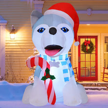 Load image into Gallery viewer, 4FT Tall Christmas Inflatable Husky Wearing Christmas Hat
