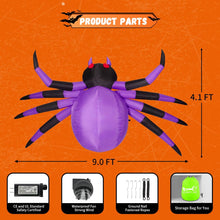 Load image into Gallery viewer, 9FT Purple Lite-up Spider Inflatable
