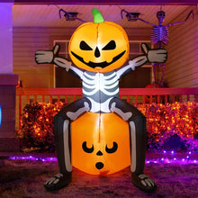 Load image into Gallery viewer, GOOSH Halloween Inflatable 5FT Skull Skeleton Pumpkin Head with Built-in LEDs Blow Up Yard Decoration for Holiday Party Indoor, Outdoor, Yard, Garden, Lawn
