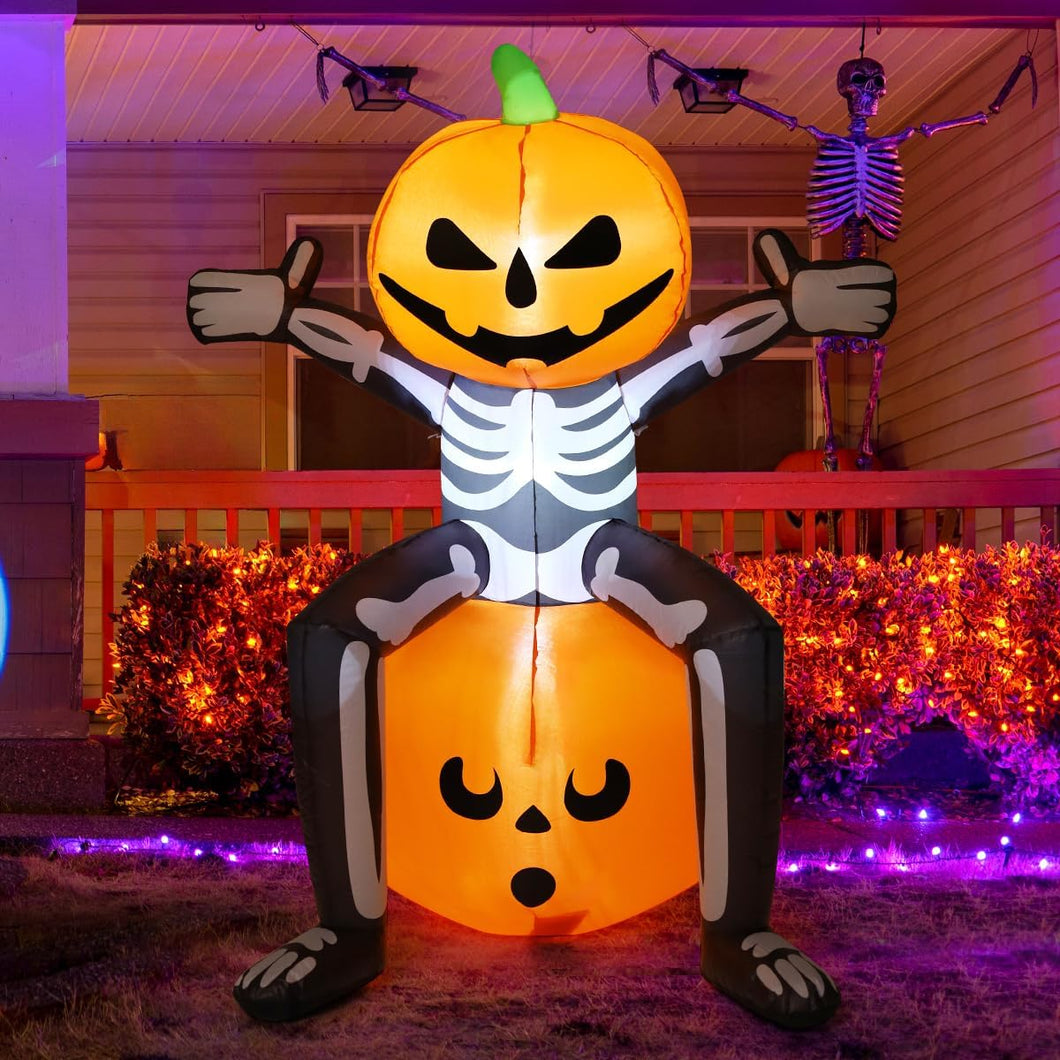 GOOSH Halloween Inflatable 5FT Skull Skeleton Pumpkin Head with Built-in LEDs Blow Up Yard Decoration for Holiday Party Indoor, Outdoor, Yard, Garden, Lawn