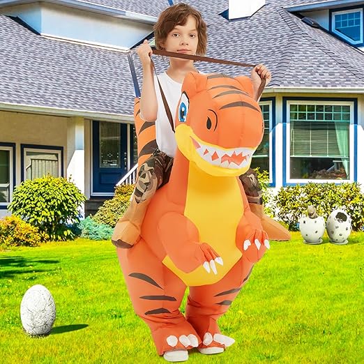 GOOSH Inflatable Dinosaur Costume Kid Size Riding Air Funny Blow up Dinosaur Costume for Halloween Cosplay Party