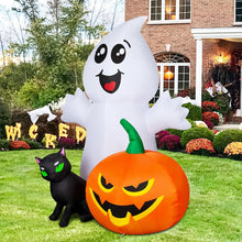 Load image into Gallery viewer, GOOSH Halloween Inflatable 5FT Ghost with Black Cat and Pumpkin, Built-in LEDs Blow Up Yard Decoration for Party Outdoor Yard Garden Lawn
