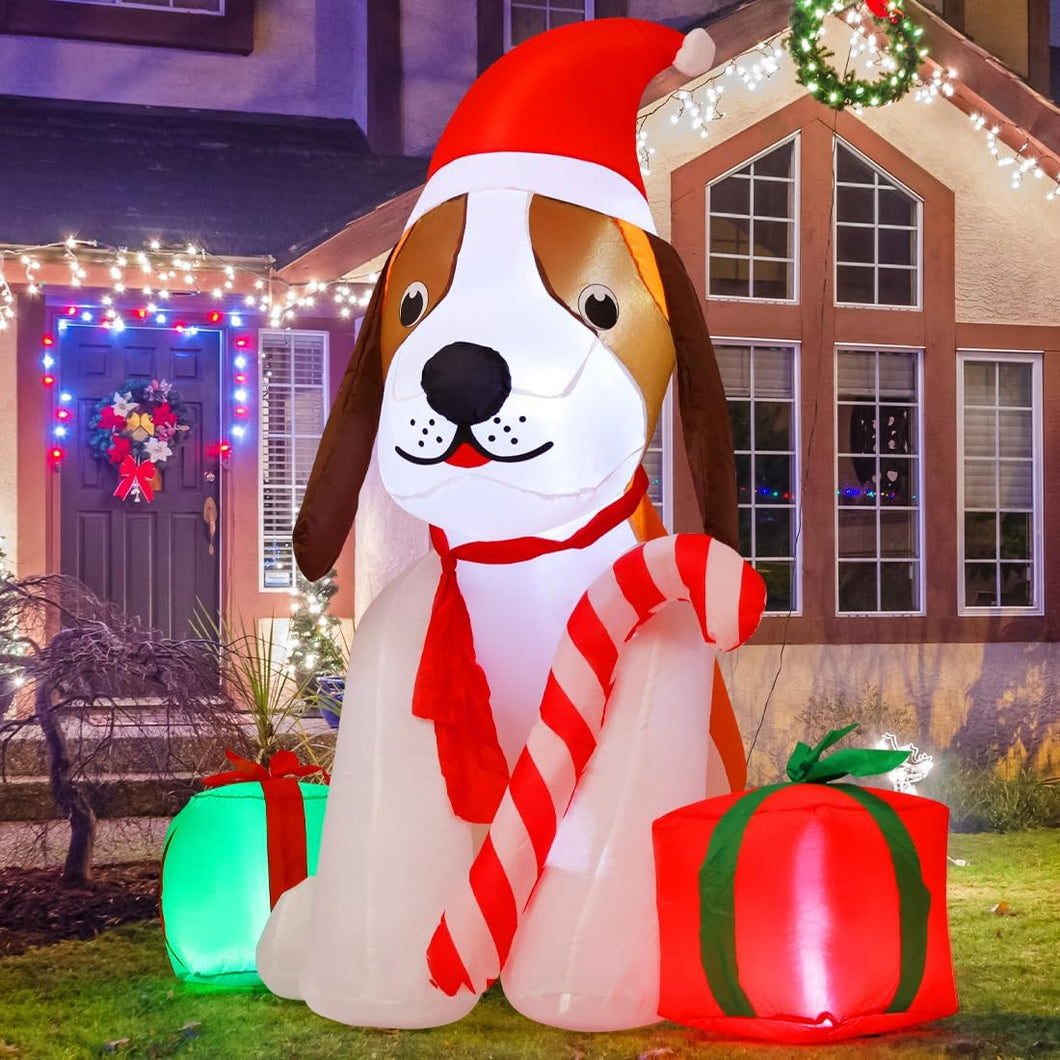 5ft Christmas Dog with Candy Cane and Gifts Inflatable