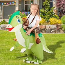 Load image into Gallery viewer, Inflatable Dinosaur Costume Kids, Ride on Parasaurolophus Blow Up Dino Costume Green Funny Fancy Dress for Halloween
