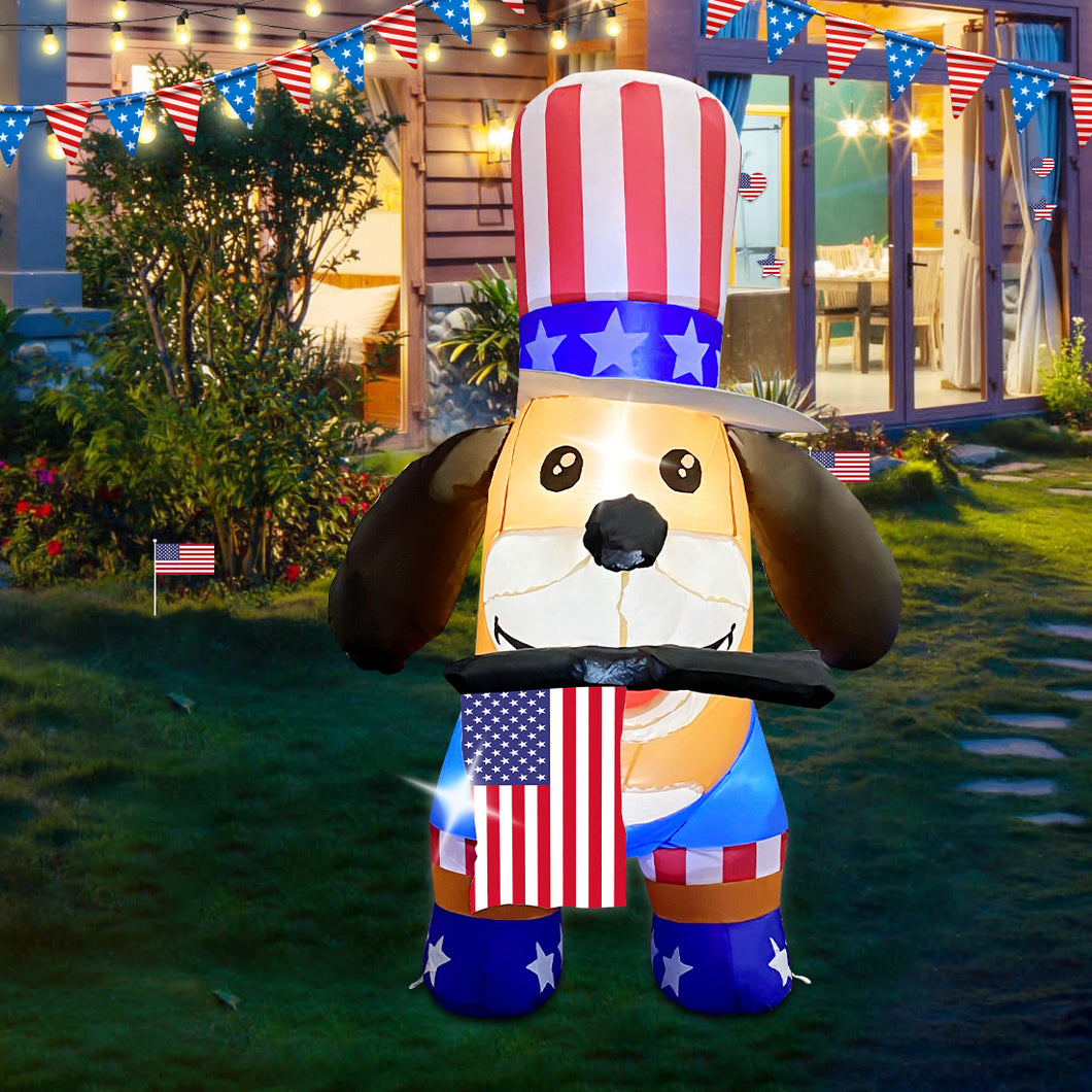 GOOSH 4th of July Inflatables 4FT Dog with American Flag Independence Day Blow Up Inflatable Yard Decorations with Built-in LEDs for Holiday Party Indoor Outdoor Yard Garden Lawn