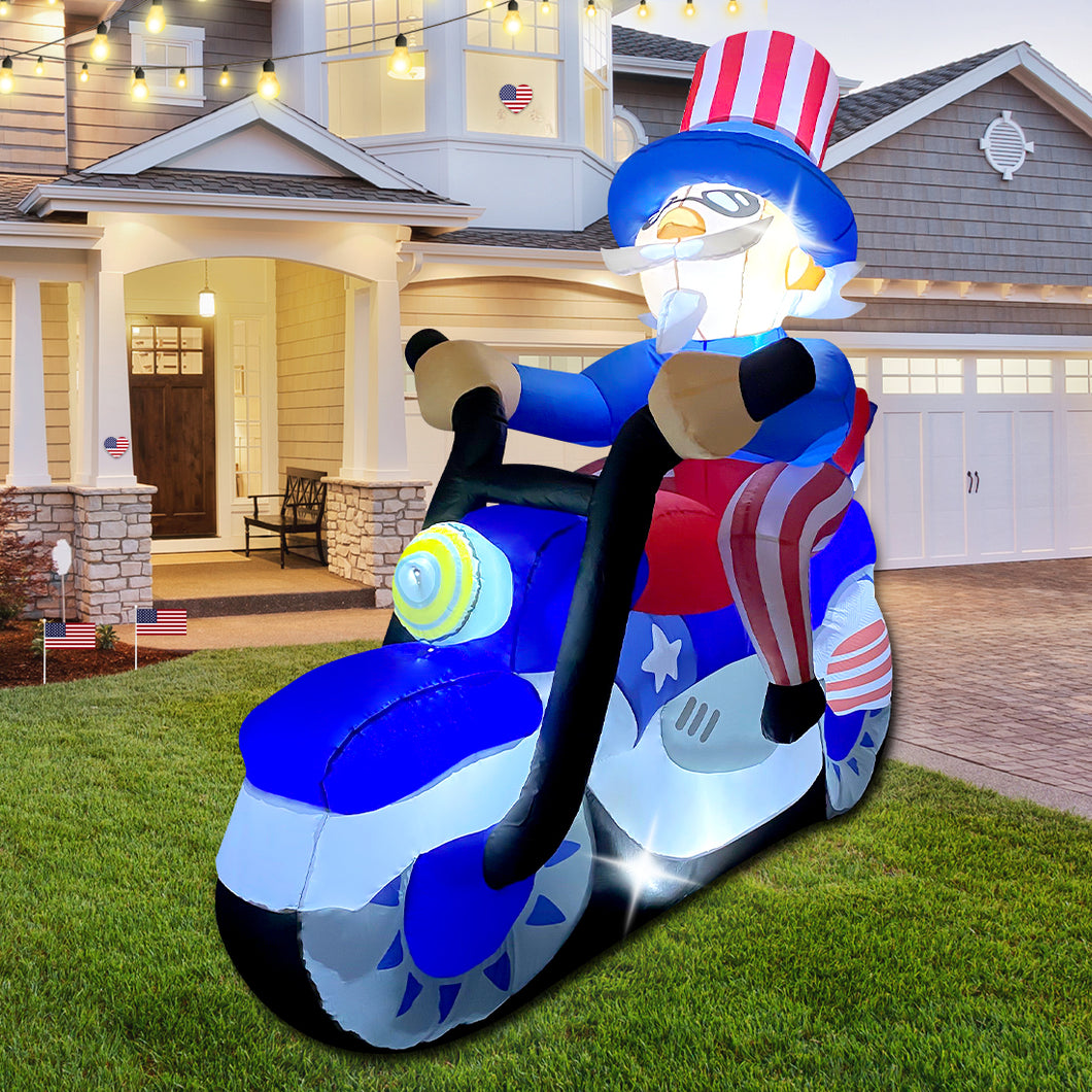 GOOSH 6 FT Width 4th of July Patriotic Inflatable Decorations Uncle Sam Blow Up Yard with LED Lights for Holiday Party Independence Day Memorial Day Decor