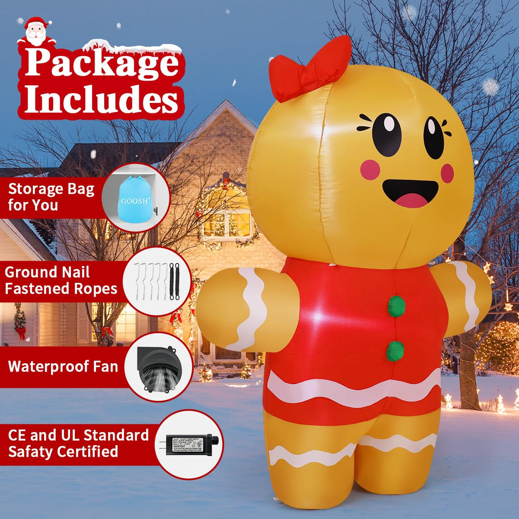 GOOSH 6.7 FT Christmas Inflatables Gingerbread Outdoor Decorations Blow Up Yard Gingerbread Man Inflatable with Built-in LEDs for Indoor Christmas Holiday Party Garden Lawn Decor