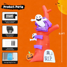 Load image into Gallery viewer, GOOSH 9 FT Halloween Inflatables Tree Outdoor Decorations Blow Up Yard Huge Tree with Pumpkin Tombstone with Built-in LEDs for Garden Lawn Indoor Party Decor
