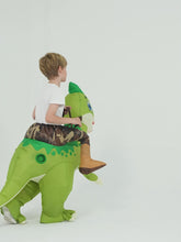 Load and play video in Gallery viewer, Inflatable Dinosaur Costume Kids, Ride on Parasaurolophus Blow Up Dino Costume Green Funny Fancy Dress for Halloween
