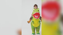 Load and play video in Gallery viewer, GOOSH Inflatable Dinosaur Costume Kids, Ride on Dinosaur Blow Up Dino Costume Green Funny Dress for Halloween Party
