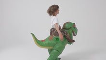 Load and play video in Gallery viewer, GOOSH Inflatable Dinosaur Costume for Adults Ride-on Green Dino Funny Blow Up T-Rex Costume Halloween Party
