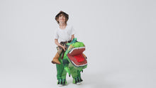 Load and play video in Gallery viewer, GOOSH Inflatable Green Dinosaur Costume Riding T Rex Air Blow up Funny Party Halloween Costume for Men/Women
