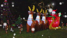 Load and play video in Gallery viewer, GOOSH 12 Ft Christmas Inflatable Reindeer cart Outdoor Decorations Blow Up Yard Three Deer Pulling a Sleigh and Santa Claus with Built-in LEDs for Indoor Party Garden Lawn Decor
