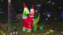 Load and play video in Gallery viewer, GOOSH 6ft Christmas Inflatables Outdoor Decorations, Blow Up Santa Claus Riding A Dinosaur Inflatable with Built-in LEDs for Christmas Indoor Outdoor Yard Lawn Garden Decorations #27301
