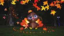 Load and play video in Gallery viewer, Goosh 4FT Tall Thanksgiving Inflatables Turkey Baby in Hat with Built-in LEDs Blow Up Yard Decoration for Holiday Season Party Indoor Outdoor Garden Lawn
