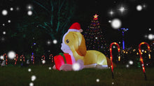 Load and play video in Gallery viewer, GOOSH 5 FT Long Christmas Inflatables Dog Outdoor Decorations Blow Up Yard Cute Puppy with a Present Box with Built-in LEDs for Xmas Garden Lawn Indoor Party Decor
