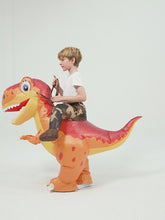 Load and play video in Gallery viewer, GOOSH Inflatable Dinosaur Costume Kids, Ride on Dinosaur Blow Up Dino Costume Orange Funny Fancy Dress for Halloween Party
