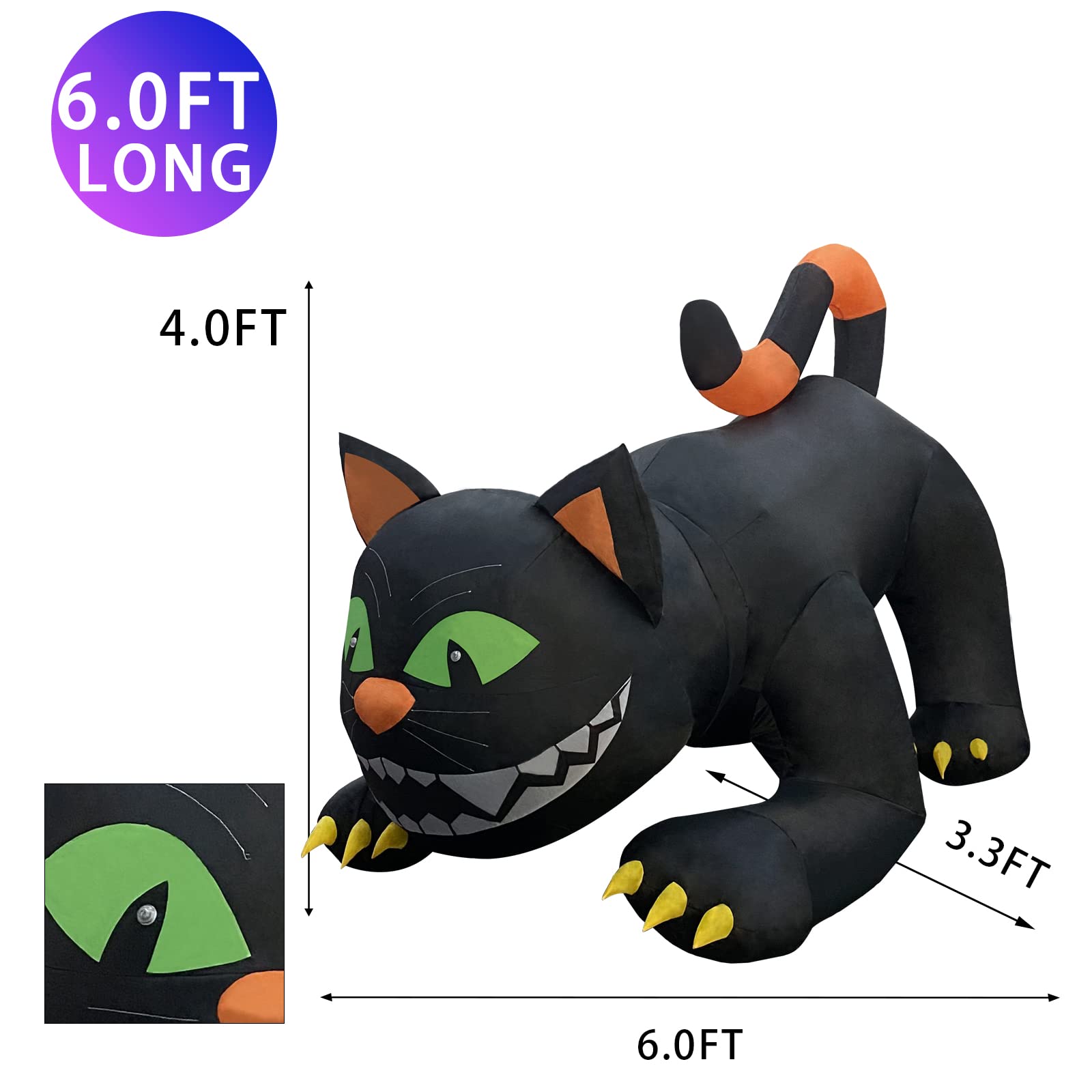 Halloween Inflatable 6FT Head-Shaking Black Cat with Built-in LEDs Blo –  GOOSH